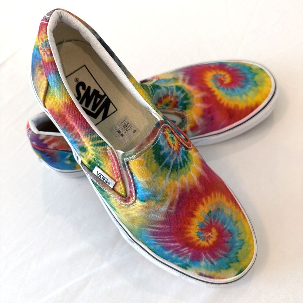 Vans Classic Slip On Sneaker Rainbow Tie Dye Canvas Womens 8 Men 6.5 Pride Shoes